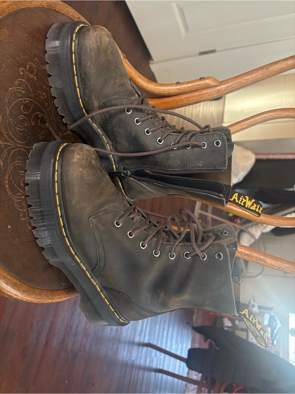 Dr. Martens Brown Leather Platform Chelsea Boots with Yellow Welt - Picture 6 of 7
